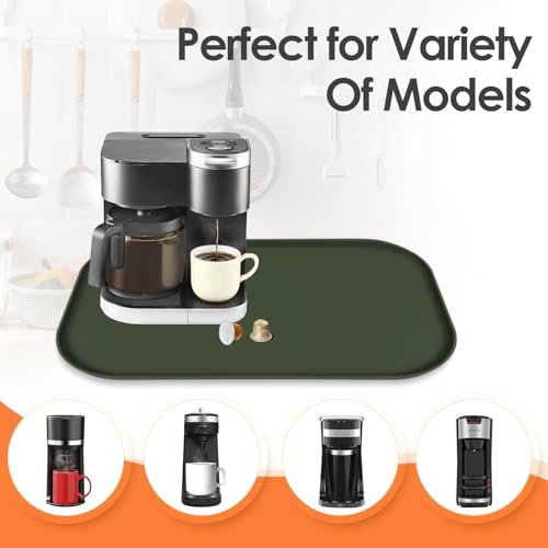 Silicone Coffee Maker Mat with Lip for Countertops (Dark Olive / 24'' x 16'')