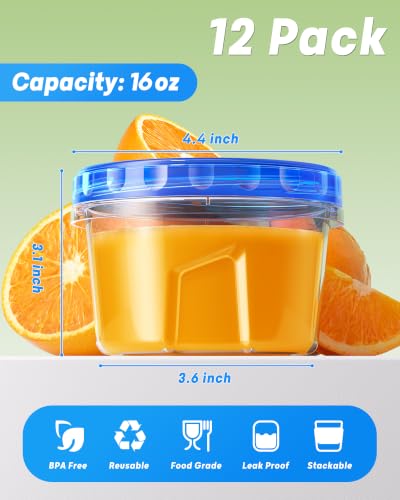 12 Pack 16oz Freezer Storage Containers (12Pack-16oz)
