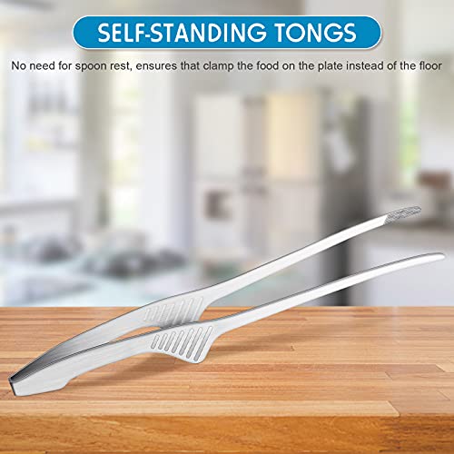 4 Pieces Korean and Japanese BBQ Tongs Non Slip Cooking Utensils Stainless Steel Tongs for Serving Food (Silver)