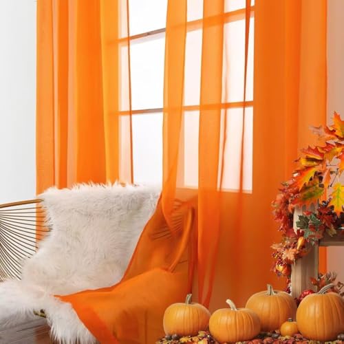 Basic Rod Pocket Sheer Voile Window Curtain Panels White 1 Pair 2 Panels 60 Width 72 Inch Long for Kitchen Bedroom Children Living Room Yard (Orange / 60"W x 72"L (Pack of 2))
