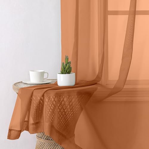 Orange Sheer Curtains 54 Inch Length 2 Panels Set (42"W x 54"L (Pack of 2) / Orange)