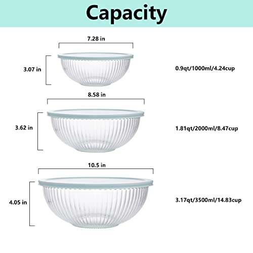 Glass Mixing Bowls with Lids Set of 3 (3 Mixing Bowls with Lids (1.1-3.7QT) - Vertical Stripe)