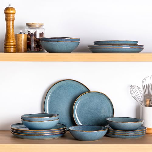 Ceramic Dinnerware Sets for 4 (Mediterranian Blue / Service for 4(12Pcs))