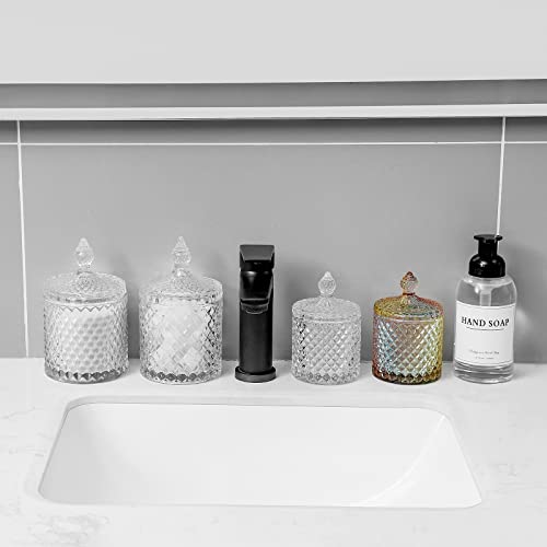 Qtip Holder Glass Apothecary Jars with Lid Bathroom Accessories Vanity Organizers and Makeup Storage for Cotton Swabs (23 oz (2 pack) / Clear)