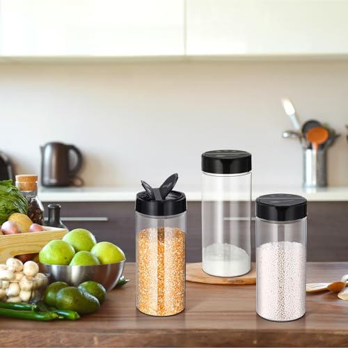 24 Pcs Plastic Spice Jars Clear Reusable Containers (Clear and Black / 21 oz / Cylinder)