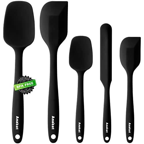 Silicone Spatula Set of 5 (Essential Spatula Set / 5 Pcs Spatulas (Black))