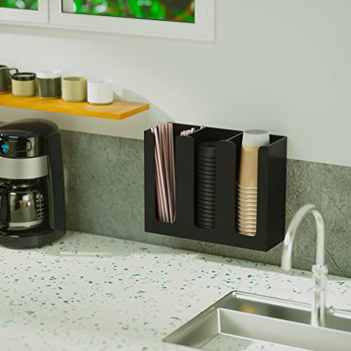 Acrylic Coffee Cup and Lid Storage Organizer Holder (Black-3 Compartment)
