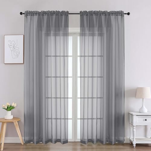 Charcoal Grey Sheer Curtains 84 Inches Long 2 Panels (Charcoal Grey / 59"W x 84"L (Pack of 2))
