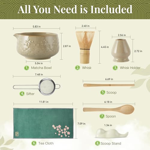Matcha Whisk Set 9pcs (Mottled Green)