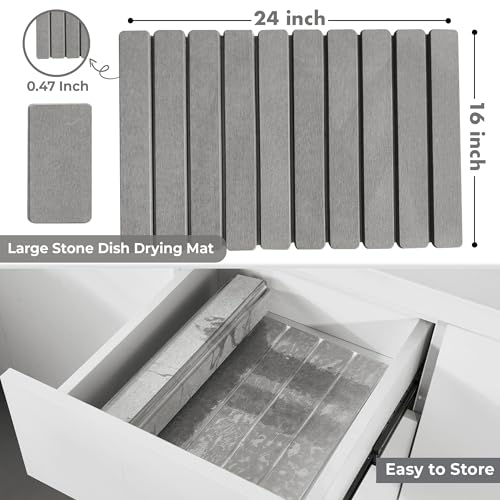 Large Stone Dish Drying Mat for Kitchen Counter (LightGray / 24" x 16")