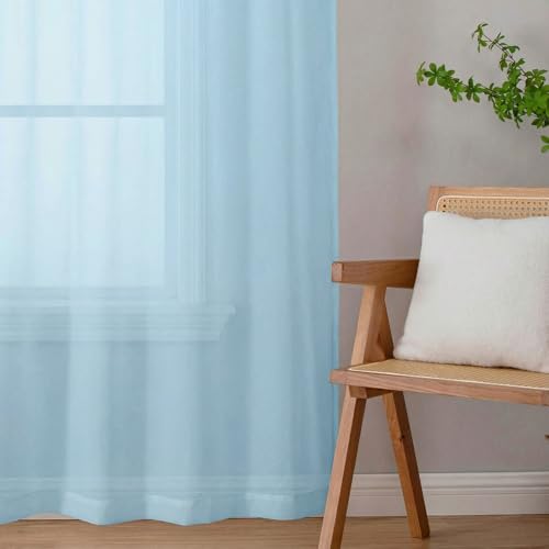 Sheer Curtains 84 Inches Long 2 Panels Set for Bedroom Living Room (Sky Blue / 42"W x 84"L (Pack of 2))