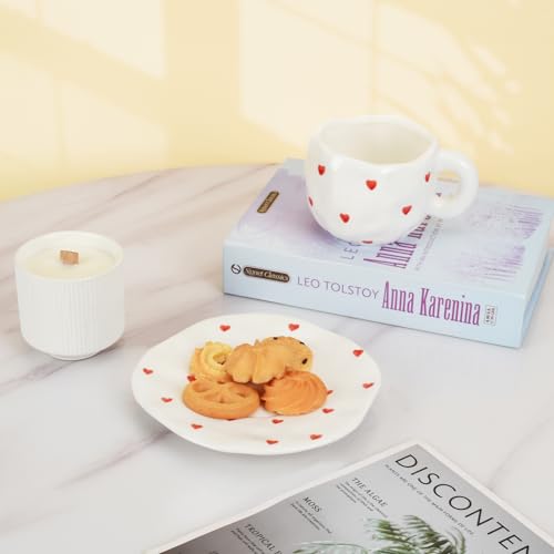 10oz Ceramic Mug With Saucer (Small Red Heart)