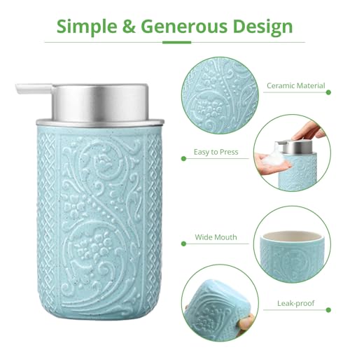 12OZ 350ML Ceramic Foaming Soap Dispenser Empty Hand Soap Dispenser Refillable Lotion Containers with Pump (Z-blue-ceramic / ~12oz)