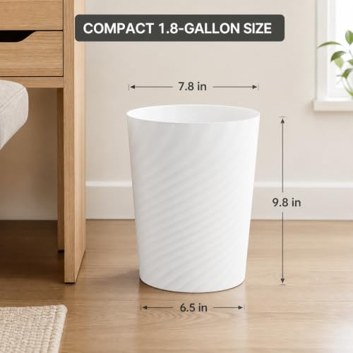 Plastic Small Bathroom Trash Can Wastebasket Garbage Can (White / 1.8 Gallon/2 Pack)