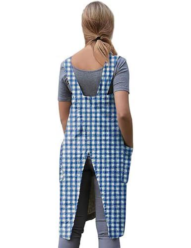 Women's Plaid Cross Back Apron with Large Pockets Home Kitchen (X-Large / Plaid6)