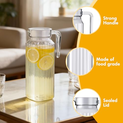 4 Pcs Acrylic Water Pitcher with Lid (37 oz / stripe)
