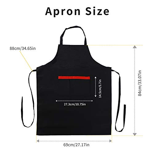 2 Pack Adjustable Bib Apron with 2 Pockets (Black)