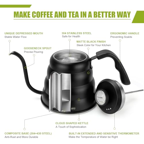 Tea Kettle For Stovetop (Black (with Thermometer) / 1.3 Quarts)