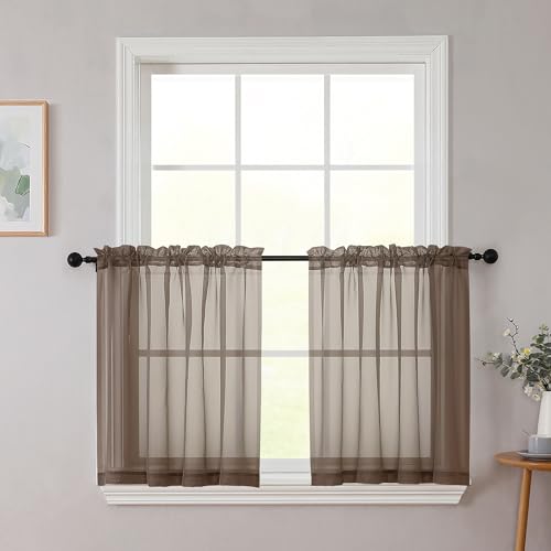 Kitchen Curtains 24 Inch Length Tier 2 Pieces (Chocolate / 42"W x 24"L (Pack of 2))