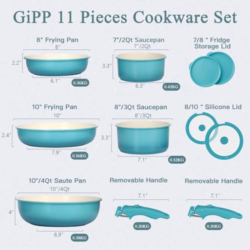 11pcs Pots and Pans Set Non Stick (Light Blue Gradient / 11PCS)