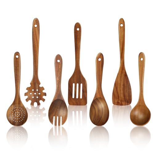7 Pieces Teak Wooden Spoons Set for Cooking with Spatula and Ladle (HA2-0001)