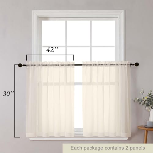 Cream Kitchen Curtains 30 Inch Length Tier 2 PCS (Cream / 42"W x 30"L (Pack of 2))