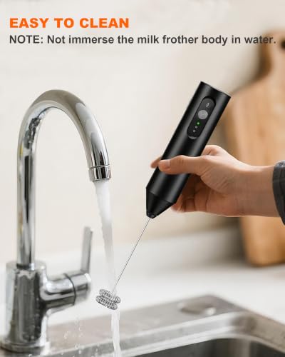 3 Speed Rechargeable Milk Frother Handheld Foam Maker (True Black)