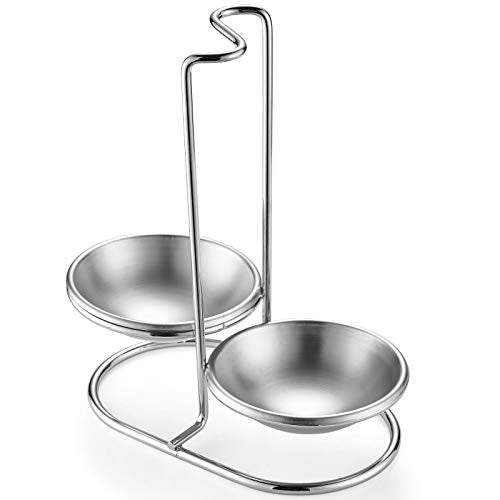 Steel Double Vertical Spoon Rest Ladles holder with 4 inch bowls (Silver Double)