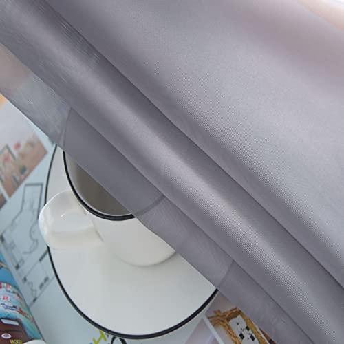 Sheer Voile Window Treatment Rod Pocket Curtain Panels for Kitchen Bedroom Living Room Drapes Sunlight Filtering Privacy Semi Home Decor Assorted Colors Sizes (Grey / 52"W x 90"L (Pack of 2))