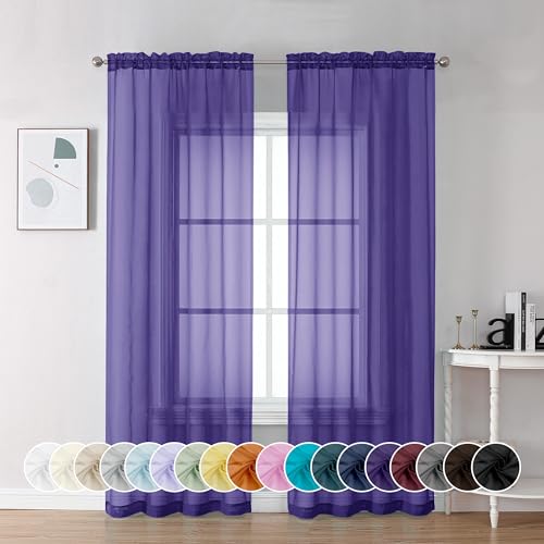 Purple Sheer Curtains 84 Inches Long for Living Room (Purple / 42"W x 84"L (Pack of 2))