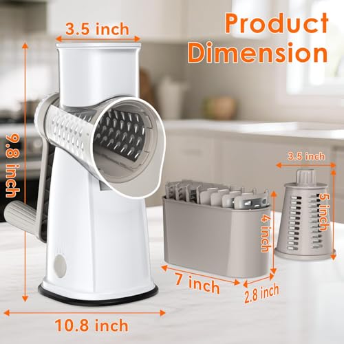 5 Blade Rotary Cheese Grater and Vegetable Chopper with Storage Box and Hand Crank (White)