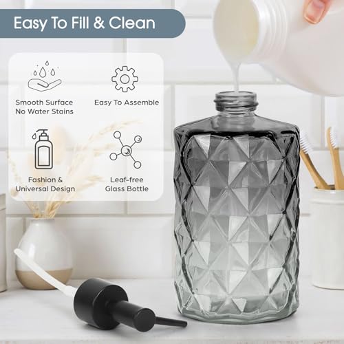 Glass Soap Dispenser with Plastic Pump (Plastic Pump / Diamond-gradient Grey)