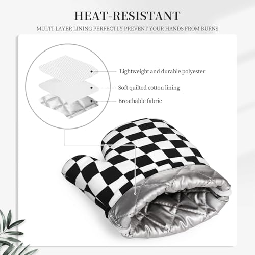 Black White Checkered Oven Mitts and Pot Holders Sets of 4 (Black White Checkered)