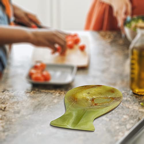 Luxury Handmade Multi Green Calcite Crystal Spoon Rest for Kitchen Counter (Multi Green Calcite)