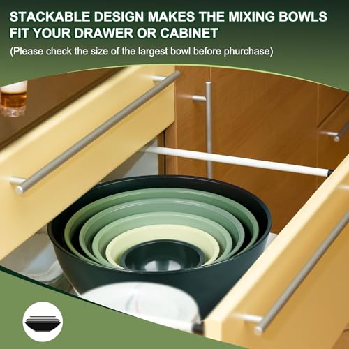 Plastic Mixing Bowls with Lids Set for Kitchen (Green)