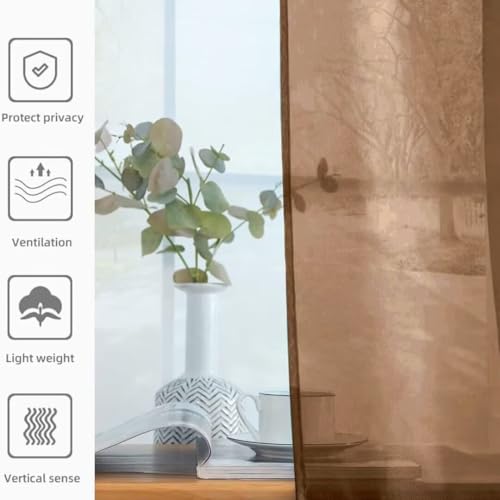 Solid Sheer Rod Pocket Curtain Voile Draperies 2 Panels White Beige Black Ivory Coffee 26 Inch Width 30 Inch Long 1 Pair for Kitchen Bedroom Children Living Room Yard (Brown / 26"W x 30"L (Pack of 2))
