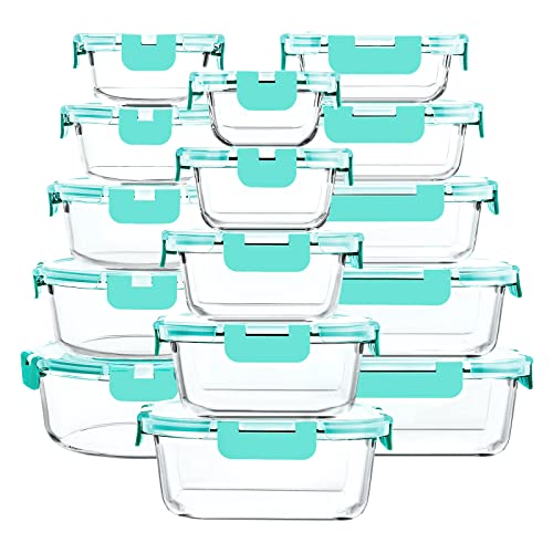 30 Piece Extra Large Glass Food Storage Containers with Lids (Green)