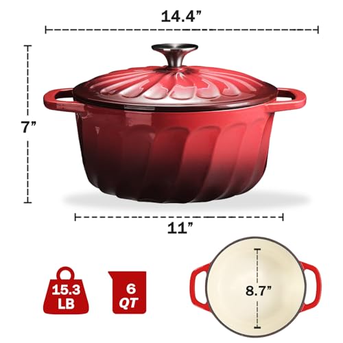 Enameled Cast Iron Dutch Oven Pot with Lid (Red / 6 QT)