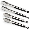 304 Stainless Steel Locking Kitchen Tongs (9" & 9" & 12" & 12" / Black)