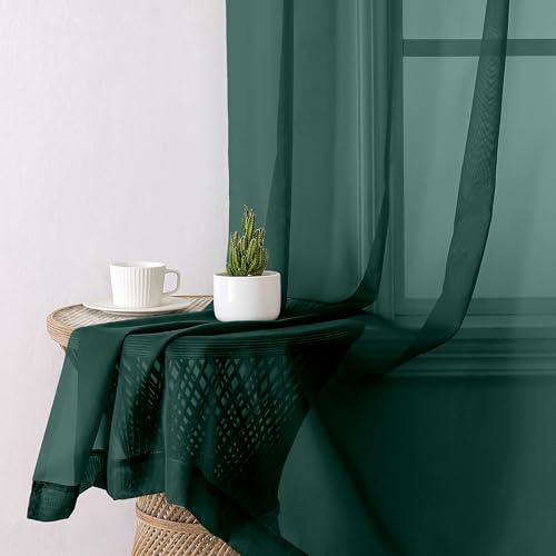 Hunter Green Sheer Curtain Drapes 84 Inch Length 2 Panels for Living Room (40"W x 84"L (Pack of 2) / Hunter Green)