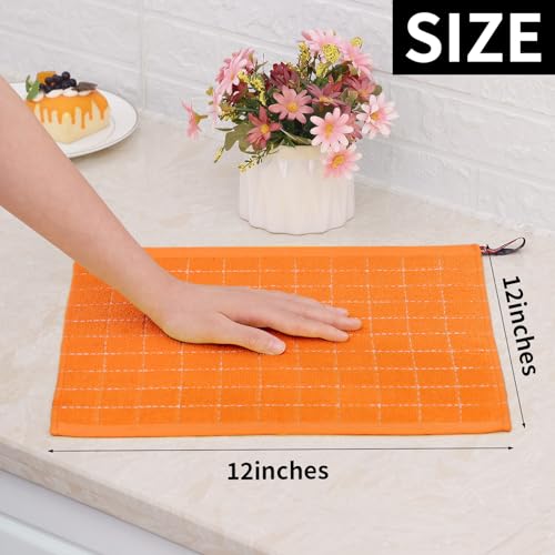 100% Cotton Terry Kitchen Dish Cloths (Orange / 12 X 12 - 6 Pack)