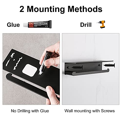 Wall Mount Paper Towel Holder with Shelf (Black)