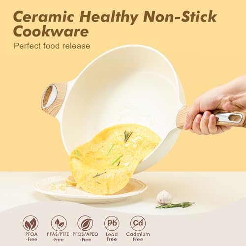 Ceramic Nonstick Frying Pan Skillet with Lid (3.8QT / 10.5IN / Ceramic White)