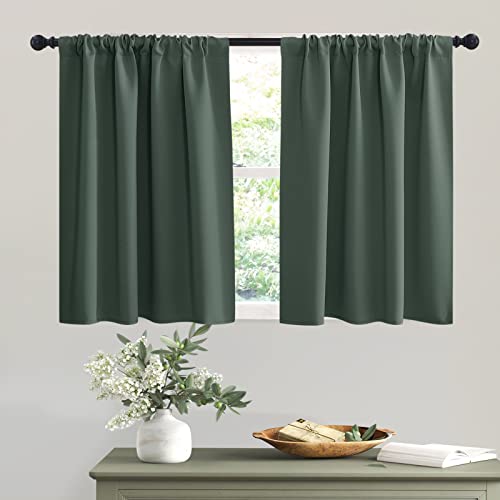 Short Dark Green Blackout Curtains for Small Bedroom Window Cafe (Dark Green / 42"W x 36"L (Pack of 2))