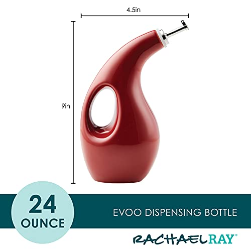Ceramic EVOO Oil and Vinegar Dispensing Bottle with Spout (Cranberry Red / 24 Ounces)