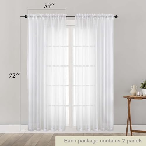 White Sheer Curtain for Bedroom Living Room 72 Inches Long 2 Panels Set (White / 59"W x 72"L (Pack of 2))