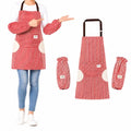Waterproof Bib Apron Set with Sleeves (Red-striped)