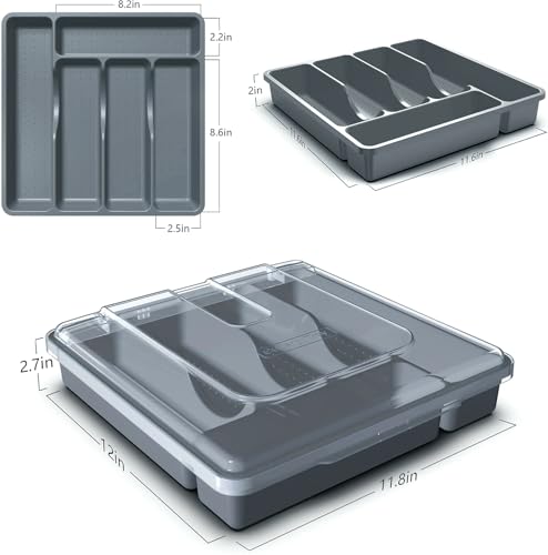 Utensil Holder for Countertop with Lid (Gark Gray)
