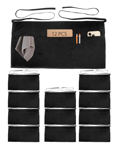 12 Pack Server Aprons with 4 Pockets (12 Pack Server Apron With 4 Pockets - Black)