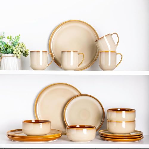 Ceramic Plate Set of 6 (8.5 Inch for 6 / Reactive-Kahki)